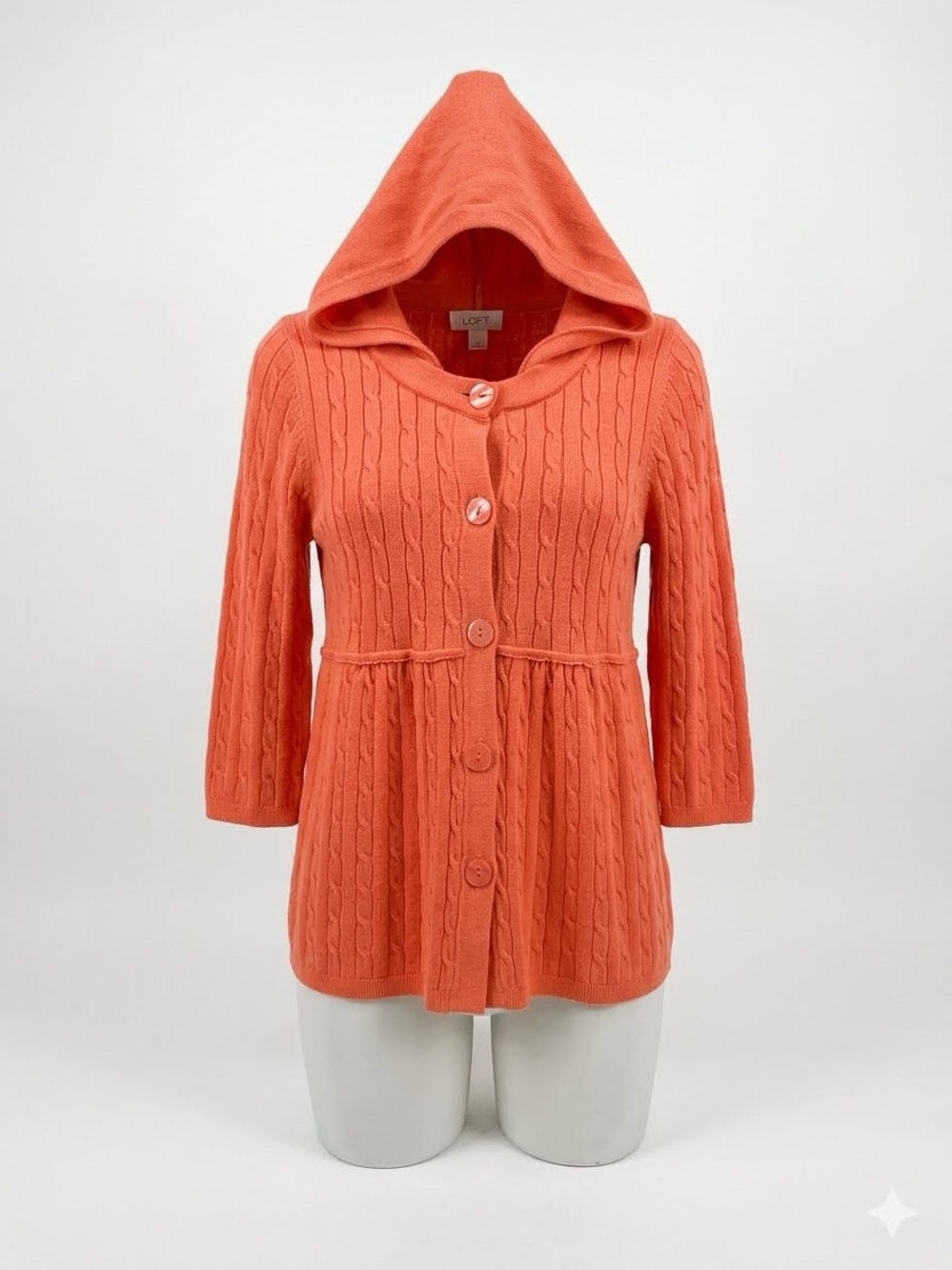 LOFT Coral Hooded‎ Cable Cardigan Sweater, Size L